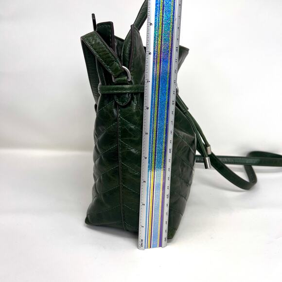 Tory Burch Kira Mini Bucket Bag Basil Green Chevron Textured Leather Crossbody - Picture 9 of 14